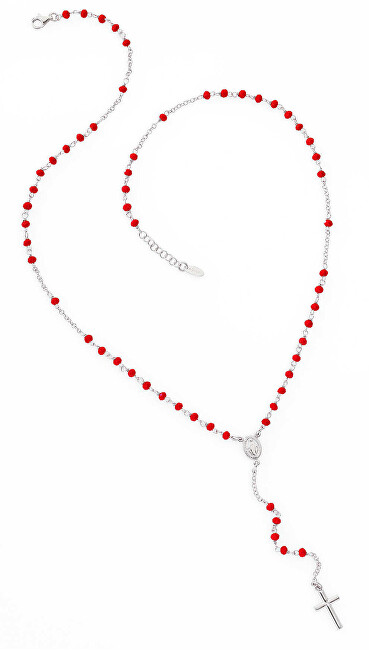 Amen Originálne strieborný náhrdelník s červenými kryštálmi Rosary CROBR4