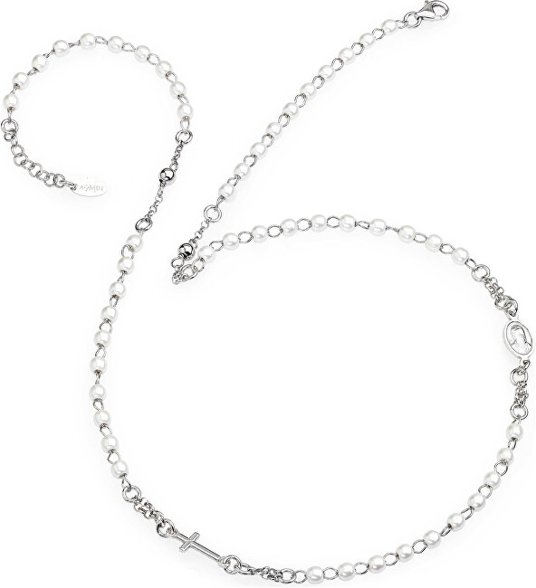 Amen Originálne strieborný náhrdelník s perlami Rosary CROBB3