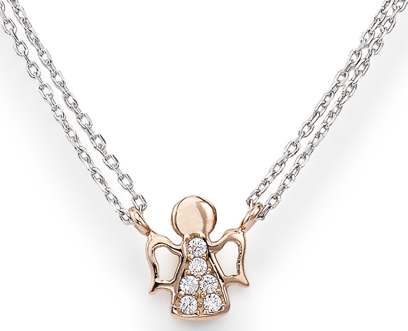 Amen Ružovo pozlátený strieborný náhrdelník so zirkónmi Angels CL2ABR