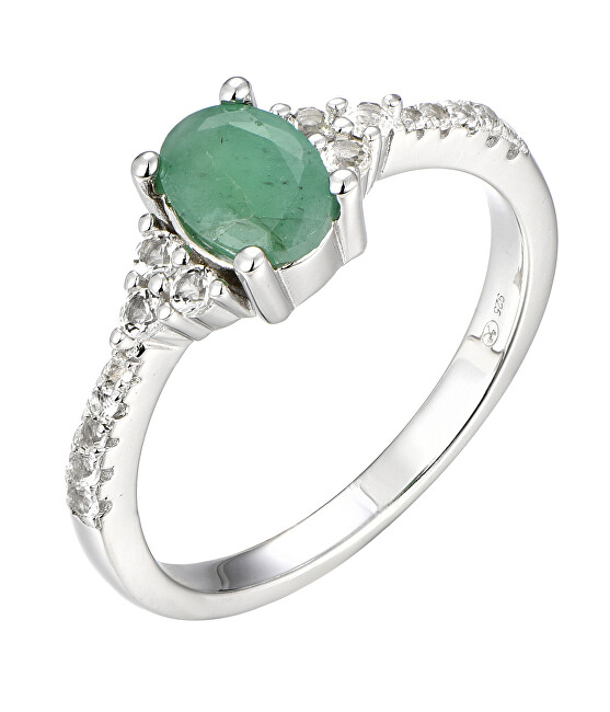Brilio Silver Nádherný strieborný prsteň so smaragdom Precious Stone SRC0203U 50 mm