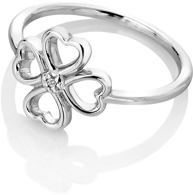 Hot Diamonds Strieborný čtyřlístkový prsteň s diamantom Lucky in Love DR215 51 mm