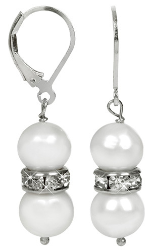 JwL Luxury Pearls Elegantné náušnice s pravými bielymi perlami a kryštály JL0278
