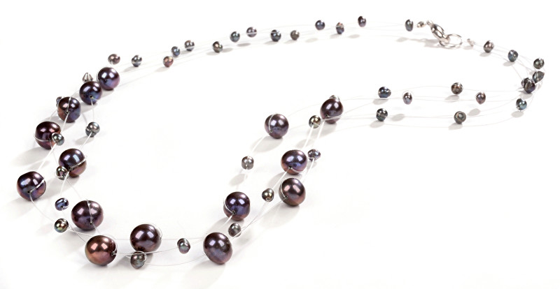 JwL Luxury Pearls Náhrdelník z levitujúich tmavých pravých perál JL0325