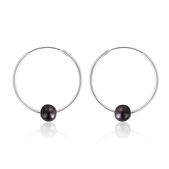 JwL Luxury Pearls Strieborné náušnice kruhy s pravými čiernymi perlami JL0632