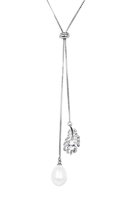 JwL Luxury Pearls Perlový náhrdelník pierko s bielou pravou perlou a zirkónmi JL0537