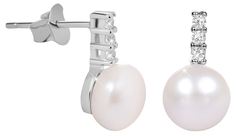 JwL Luxury Pearls Strieborné náušnice s perlou a zirkónmi JL0406