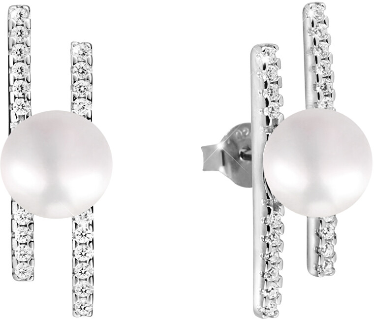 JwL Luxury Pearls Strieborné náušnice s pravou perlou a zirkónmi JL0581