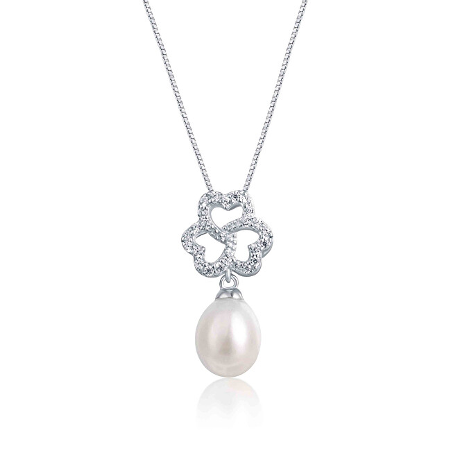 JwL Luxury Pearls Strieborný náhrdelník so zirkónmi a pravou perlou JL0610
