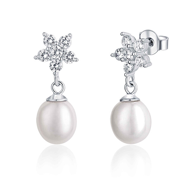 JwL Luxury Pearls Štýlové strieborné náušnice s perlou a zirkónmi JL0606
