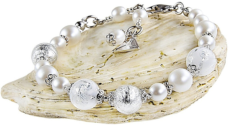 Lampglas Elegantný náramok White Romance s perlami Lampglas s rýdzim striebrom BV1