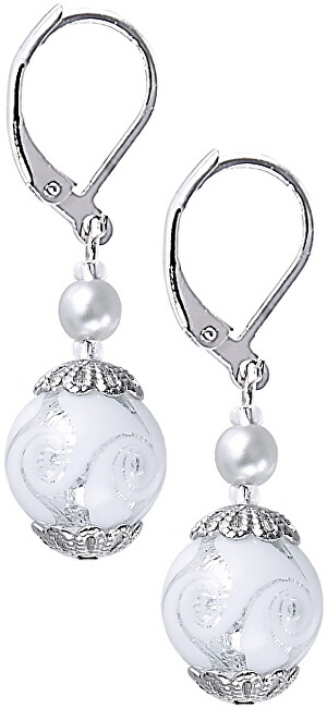 Lampglas Elegantné náušnice White Romance s rýdzim striebrom v perlách Lampglas EV1
