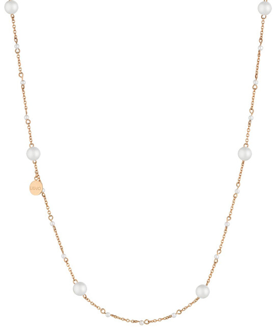 Liu.JO Ružovo pozlátený oceľový náhrdelník s perličkami LJ1506