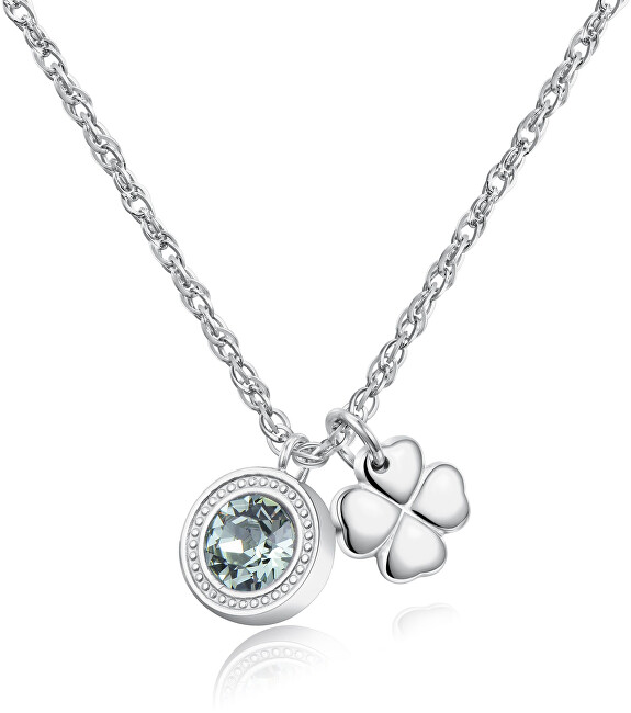 S`Agapõ Oceľový náhrdelník s kryštálom a štvorlístkom Lucky Light SKT02
