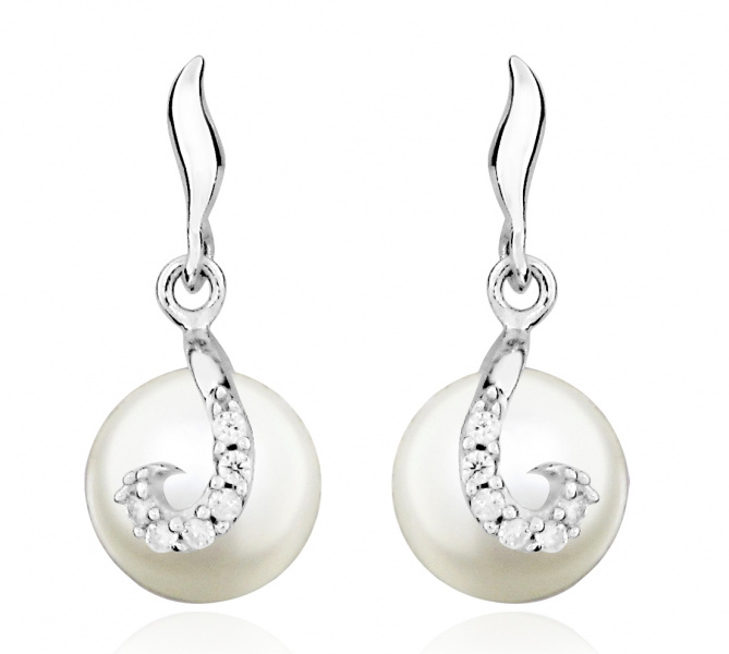 Silver Cat Jemné náušnice s perlou a zirkónmi SC369