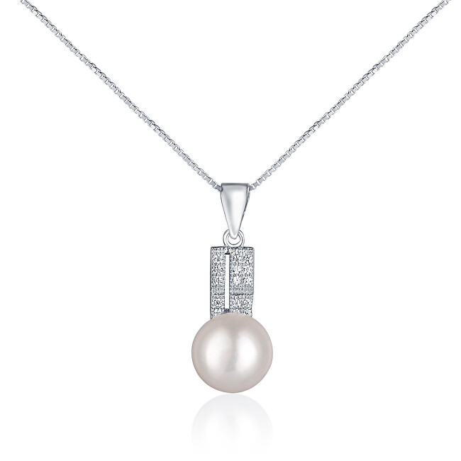 JwL Luxury Pearls Elegantný náhrdelník s pravou perlou a zirkónmi JL0645 (retiazka, prívesok)