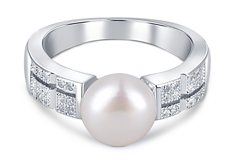 JwL Luxury Pearls Elegantný prsteň s pravou perlou a zirkónmi JL0646 55 mm