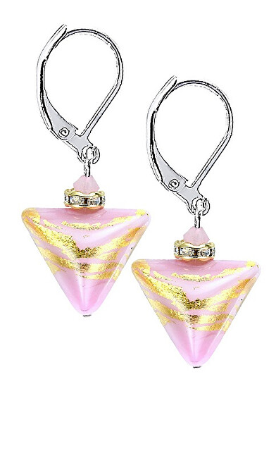 Lampglas Romantické náušnice Sweet Rose Triangle s 24-karátovým zlatom v perlách Lampglas ETA9