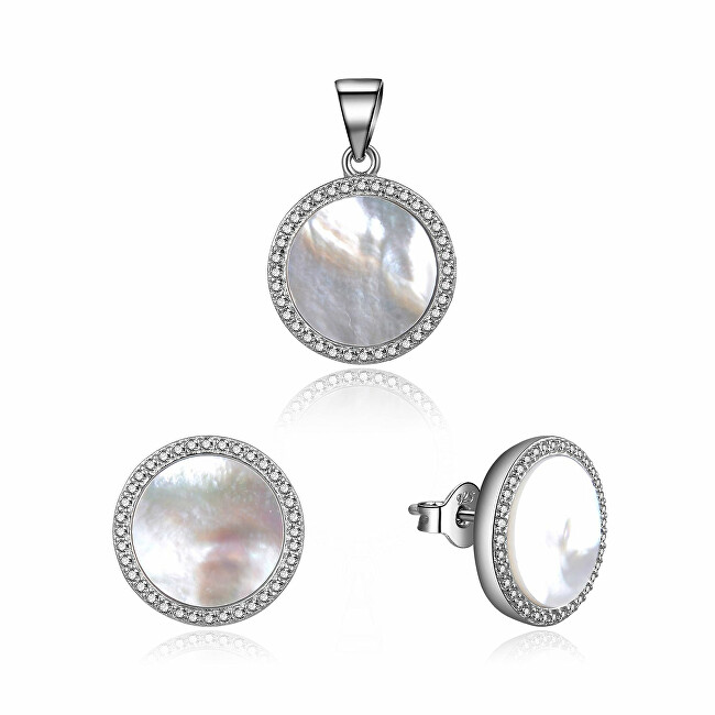 MOISS Štýlová strieborná súprava šperkov s perleťou S0000356 (prívesok, náušnice)