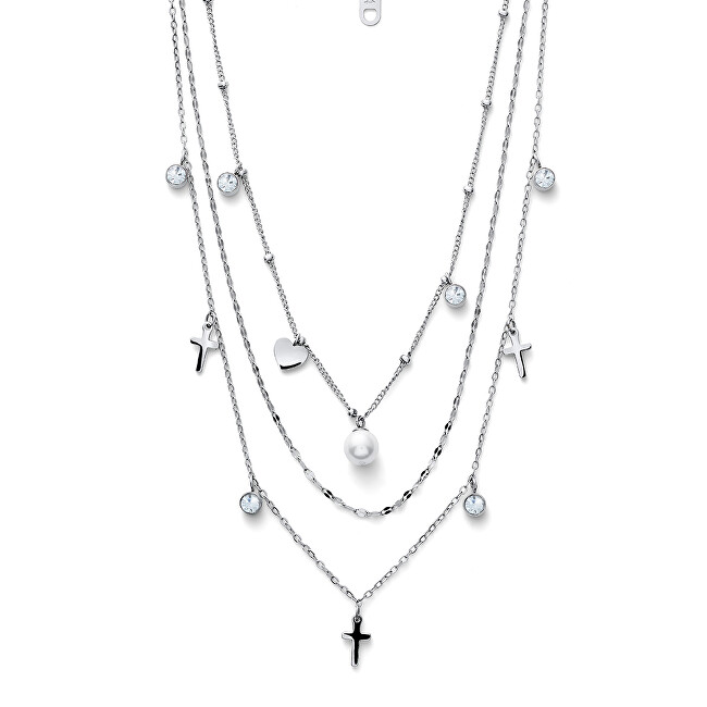 Oliver Weber Trojitý oceľový náhrdelník s perličkami Prayer 12261