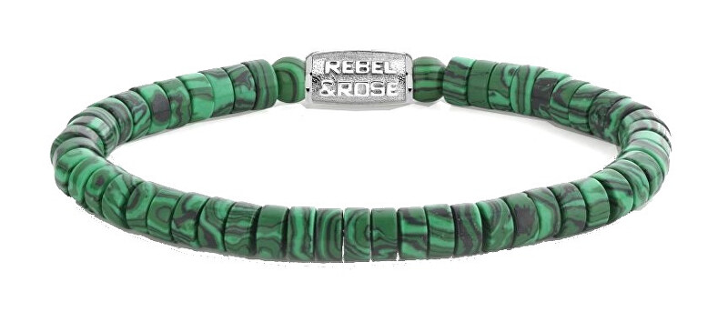Rebel&Rose Zelený korálkový náramok Malachite Green RR-60093-S 16,5 cm - S