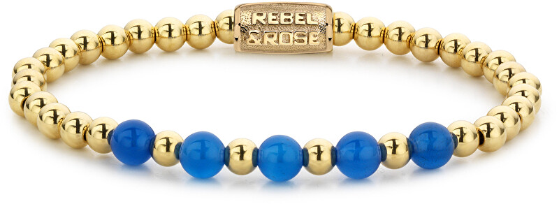 Rebel&Rose Zlatý obrúbený náramok Yellow Gold meets Brightening Blue RR-60066-G 16,5 cm - S