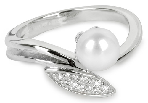 Silver Cat Elegantný strieborný prsteň so zirkónmi a perličkou SC215 54 mm