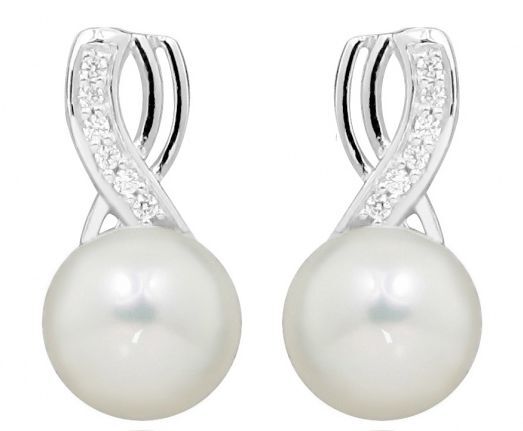 Silver Cat Jemné náušnice s perlou a zirkónmi SC398