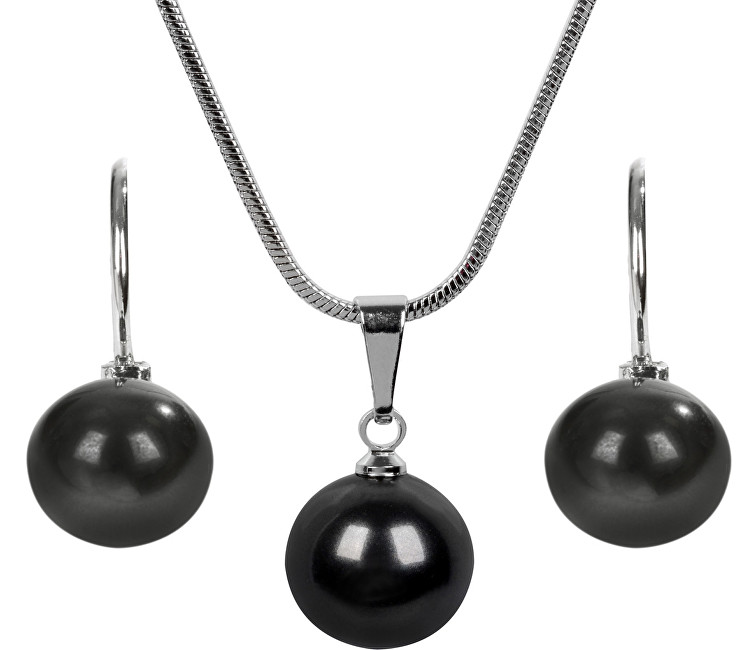 Levien Moderná sada náhrdelníka a náušníc Pearl Black SET-041
