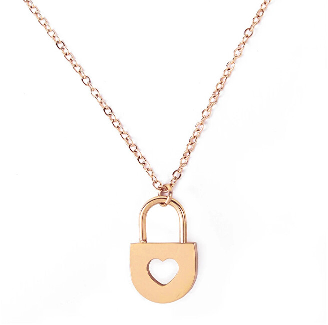 Vuch Romantický oceľový náhrdelník Heart Key Gold